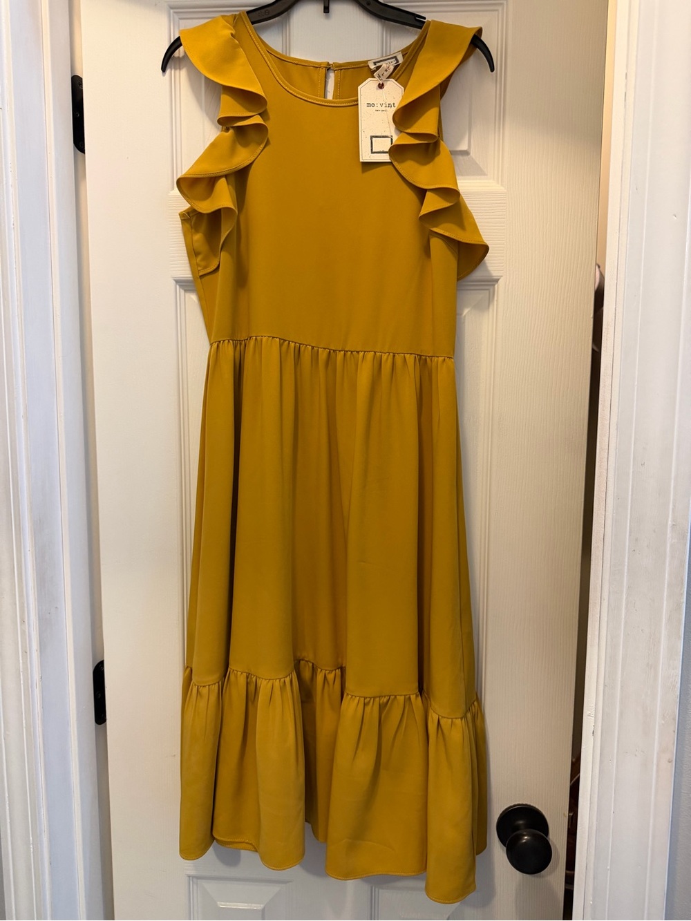 Girls' Mustard Ruffle Sleeve Tiered Dress by
